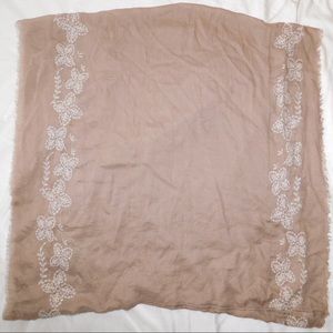 Brown and cream embroidered scarf